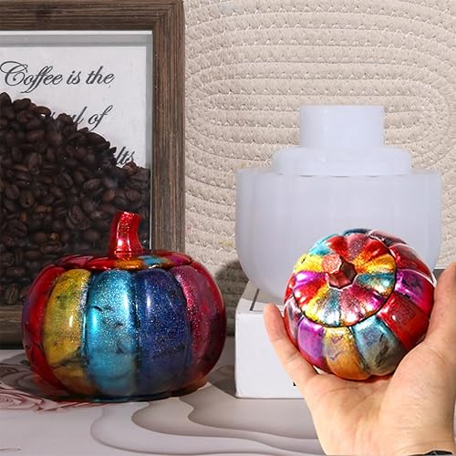 Miniatura 3 de FineInno Moldes de resina para frascos, caja de calabaza, molde de resina epoxi con tapa, joyero de Halloween, recipientes de almacenamiento de