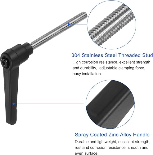 Miniatura 78 de uxcell 4 manijas de palanca de sujeción, perno macho roscado de acero al carbono de óxido negro M8 x 0.59 pulgadas, asas ajustables de bloqueo