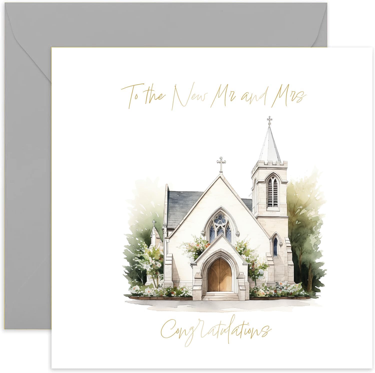 Old English Co. Wedding Day Card for Couple - Mr and Mrs Church Greeting Card Design - Just Married Card for Friends and Family - Wedding