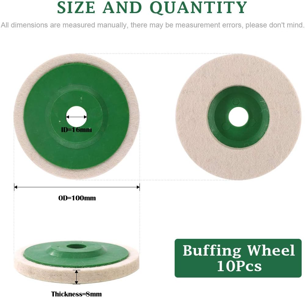 Keadic 23Pcs 100mm×8mm Wool Felt Polishing Wheel Disc Kit for 4" Angle Grinder, Comes with 3Pcs Buffing, Polishing & Cutting Compounds - Black, Brown & Green (18Pcs Polishing & Sanding Wheel Disc Kit)