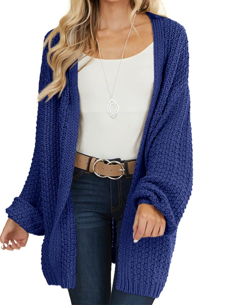 Maroway Womens Cardigan Solid Color Long Sleeve Open Front Chunky Knit Sweater Outwear