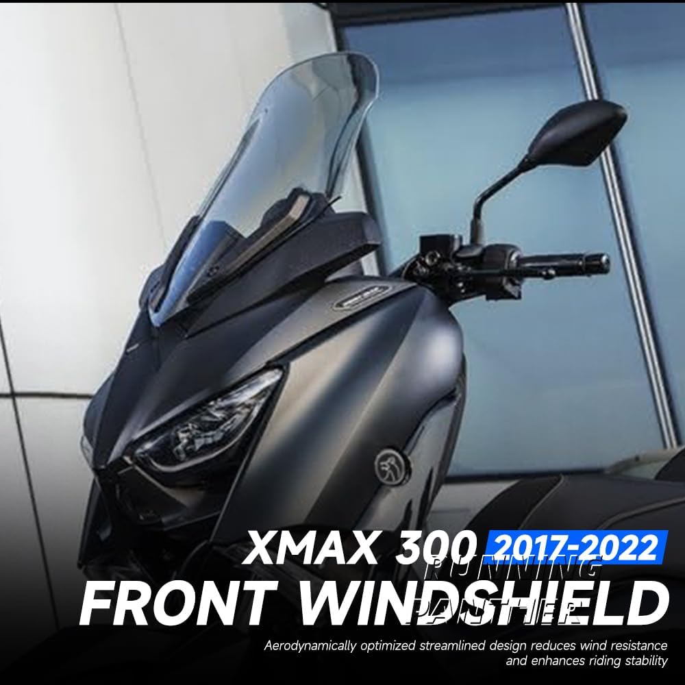Motorcycle Front Windscreen Windshield Fits for Yamaha Xmax X-max 300 Xmax300 X-max300 2017-2022 Front Fairing Wind Screen Shield Wind Deflector Guard (Black)