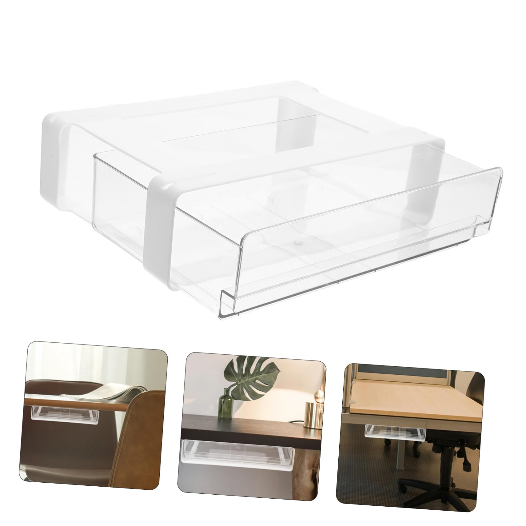 Boîte de Rangement à Tiroir sous Bureau, Organisateur de Bureau en Plastique Blanc, Grosse Capacité, Accès Facile pour Espace de Travail et Chambre D’élève