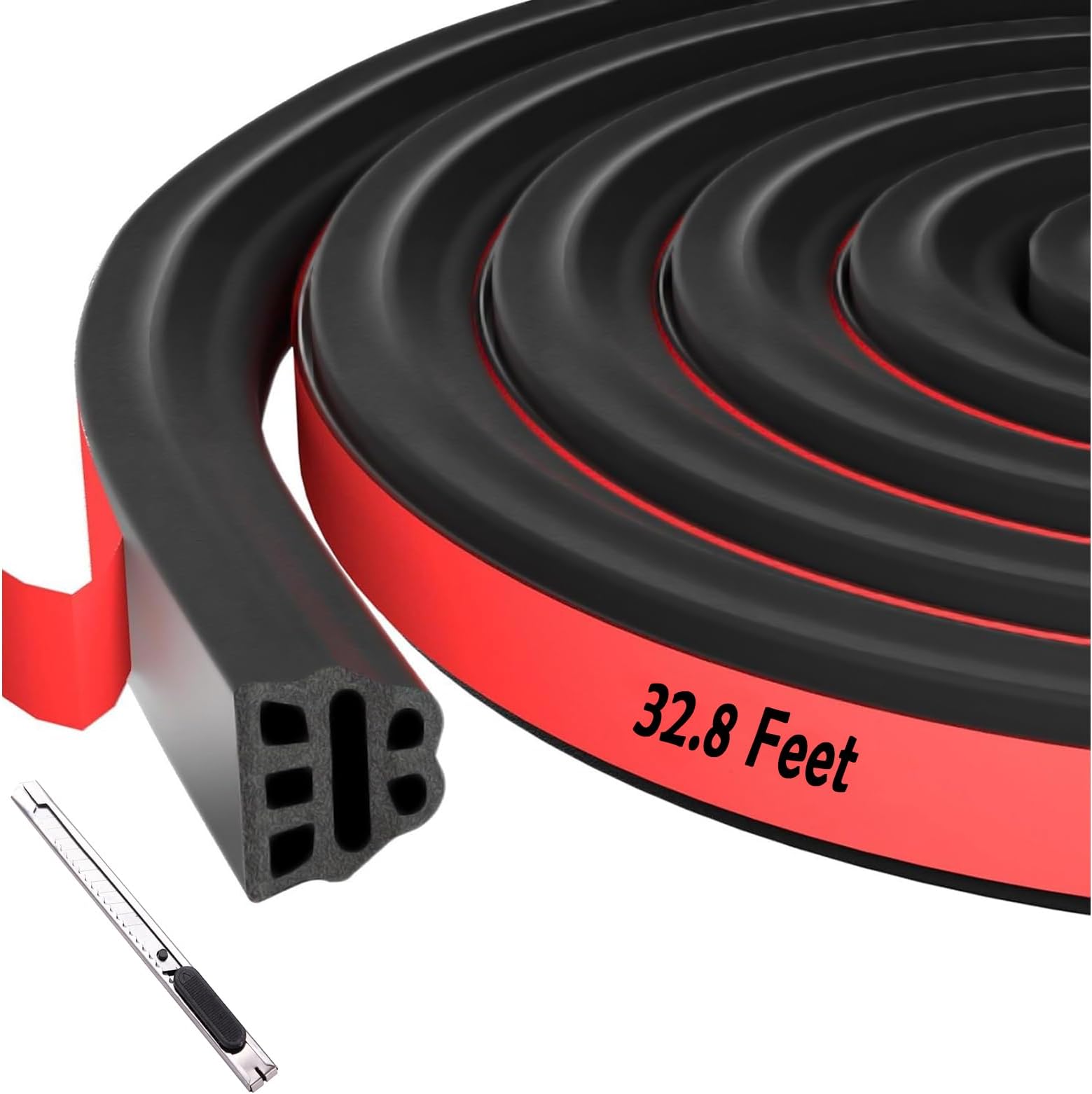 Car Door Rubber Seal Strip Automotive Weather Stripping Double Layer Auto Weatherstrip Universal Self Adhesive Soundproof Sealing Strip for Cars Truck Rv Pickup(32.8FT)