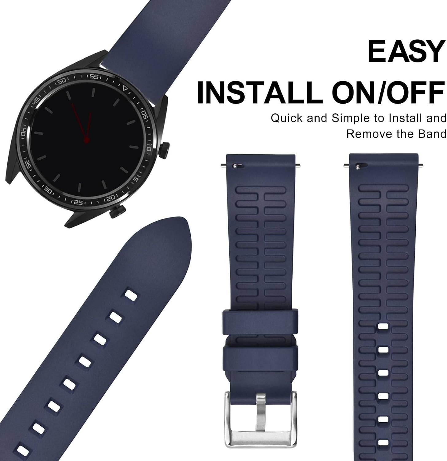 ANNEFIT FKM Rubber Watch Band, Fluororubber Strap 18mm 19mm 20mm 21mm 22mm 23mm 24mm with Quick Release image 4
