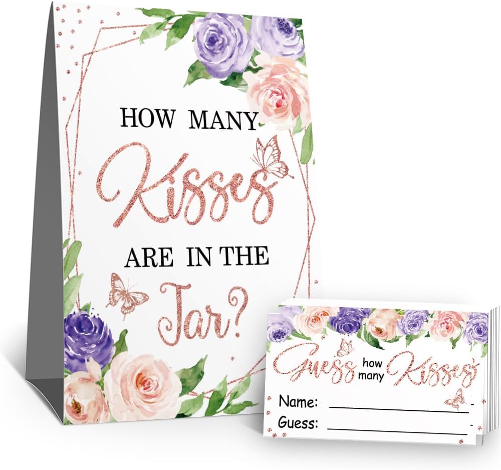 Amazon.com: How Many Kisses Purple Floral Bridal Shower Party Game ...