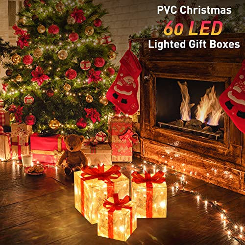 ELKTRY 3er LED Weihnachtsdeko Geschenkboxen, PVC Wasserdicht mit Schleife – Ansicht 2