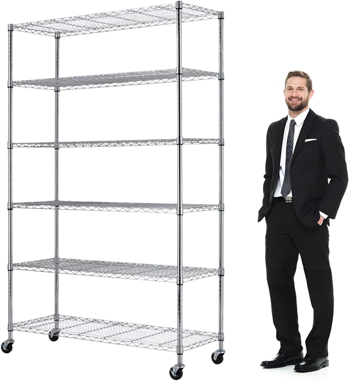 Upgraded 6000Lbs Capacity Wire Rack Shelving Unit 6 Tier Storage Shelves NSF Certified Metal Shelves Heavy Duty Storage Rack with Wheels, Commercial Grade Utility Shelf, 48"x 18"x 76", Chrome