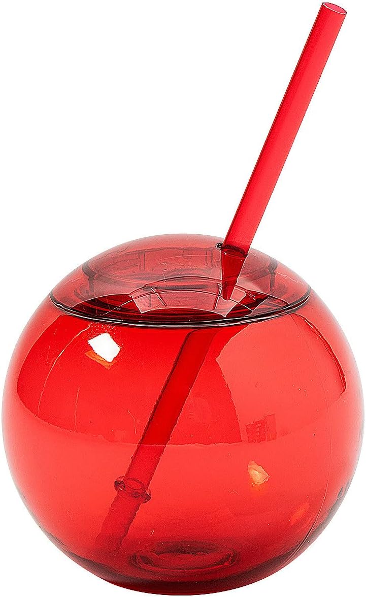 Fun Express Red Round Cups with Straw - 25 Pieces