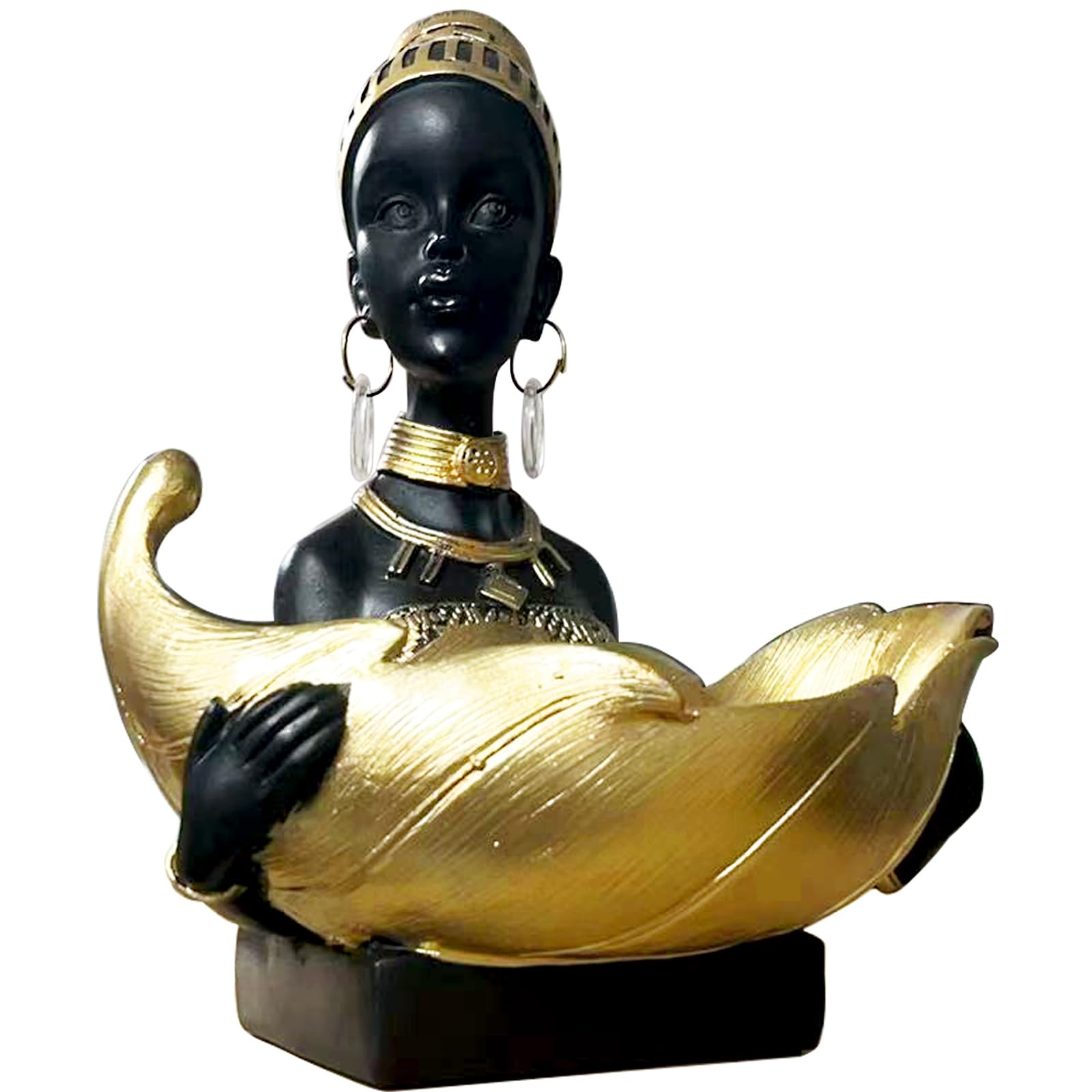 OGANGART African Statue Tray - 10" Tribal Lady Figurine,Bust Art Home Decoration,Vintage Sculptures Living Room Office Bookshelf Table Top Decor for