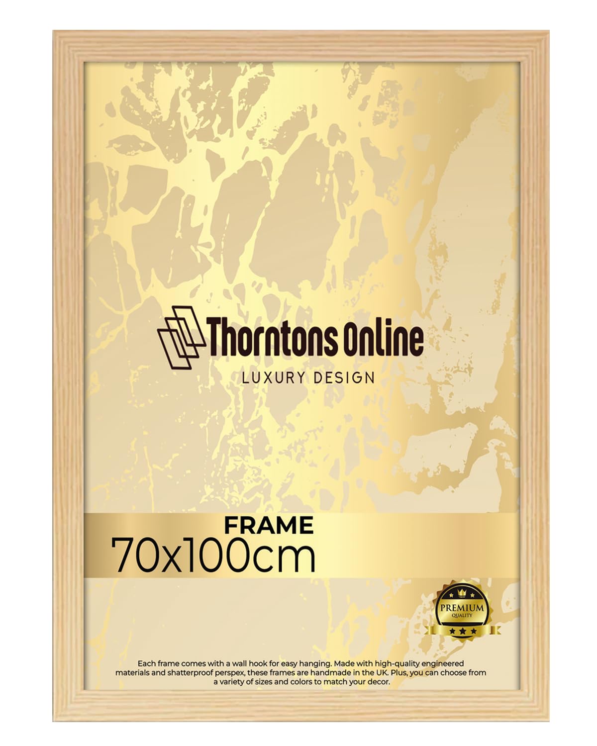Thorntons Online Pine Poster Frame - 70X100 Cm Mdf Backing With Both Ways Hanging Hooks |Picture Photo Frame 100X70cm |Acrylic Front | Home & Office Decor