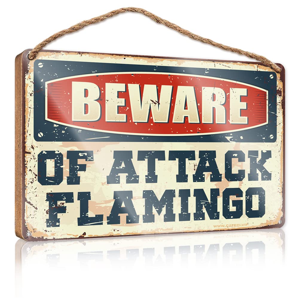 Wooden Plaques For Crafts Beware Of Attack Flamingo Wooden Sign(23X35CM)