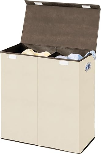 Miniatura 1 de mDesign Cesta dividida extragrande para ropa sucia con tapa extraíble, asas integradas, portátil y plegable para almacenamiento compacto, asas