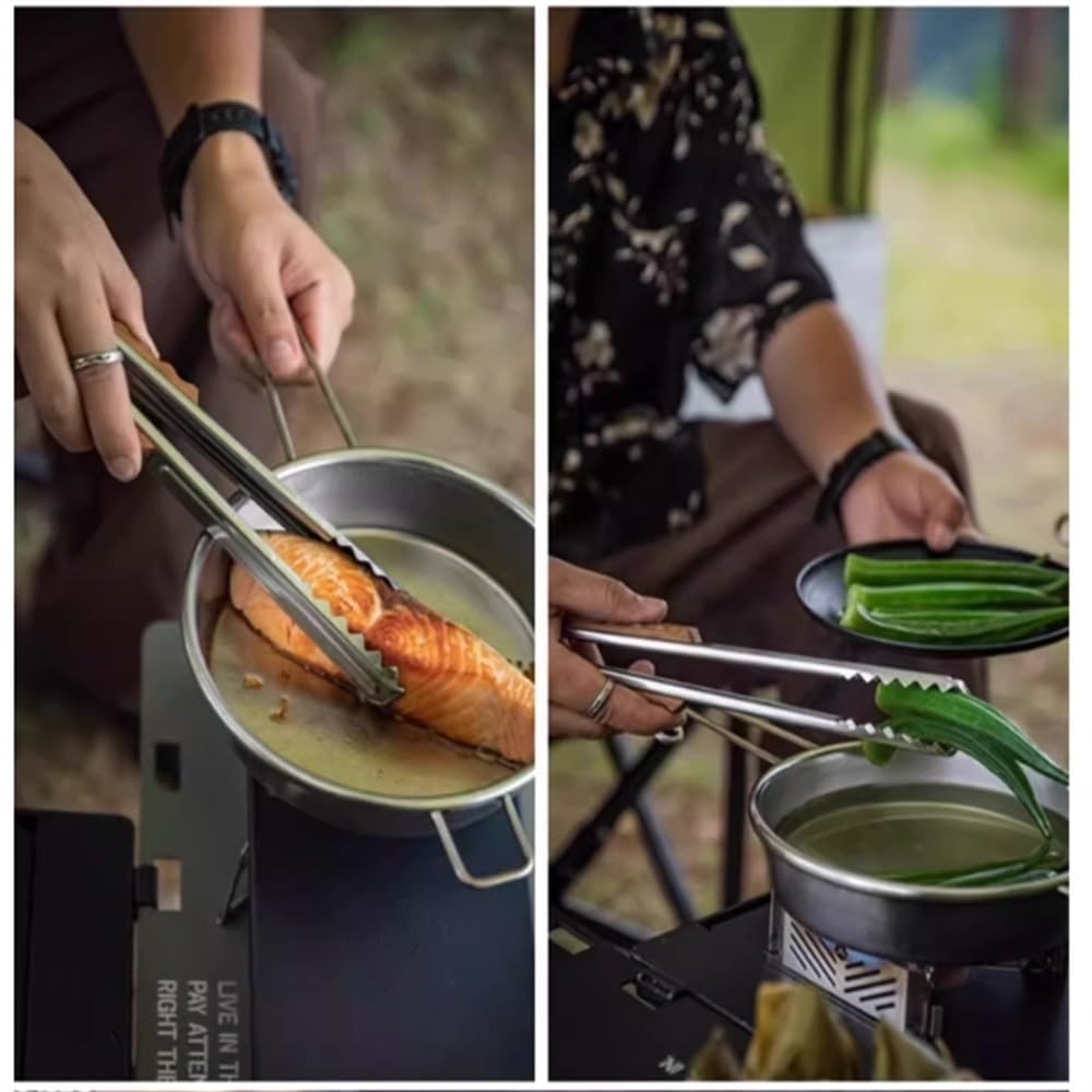 Pinces de Cuisine Pince à steak de poisson grillé en acier inoxydable avec manche en bois pour Ustensiles de Cuisine