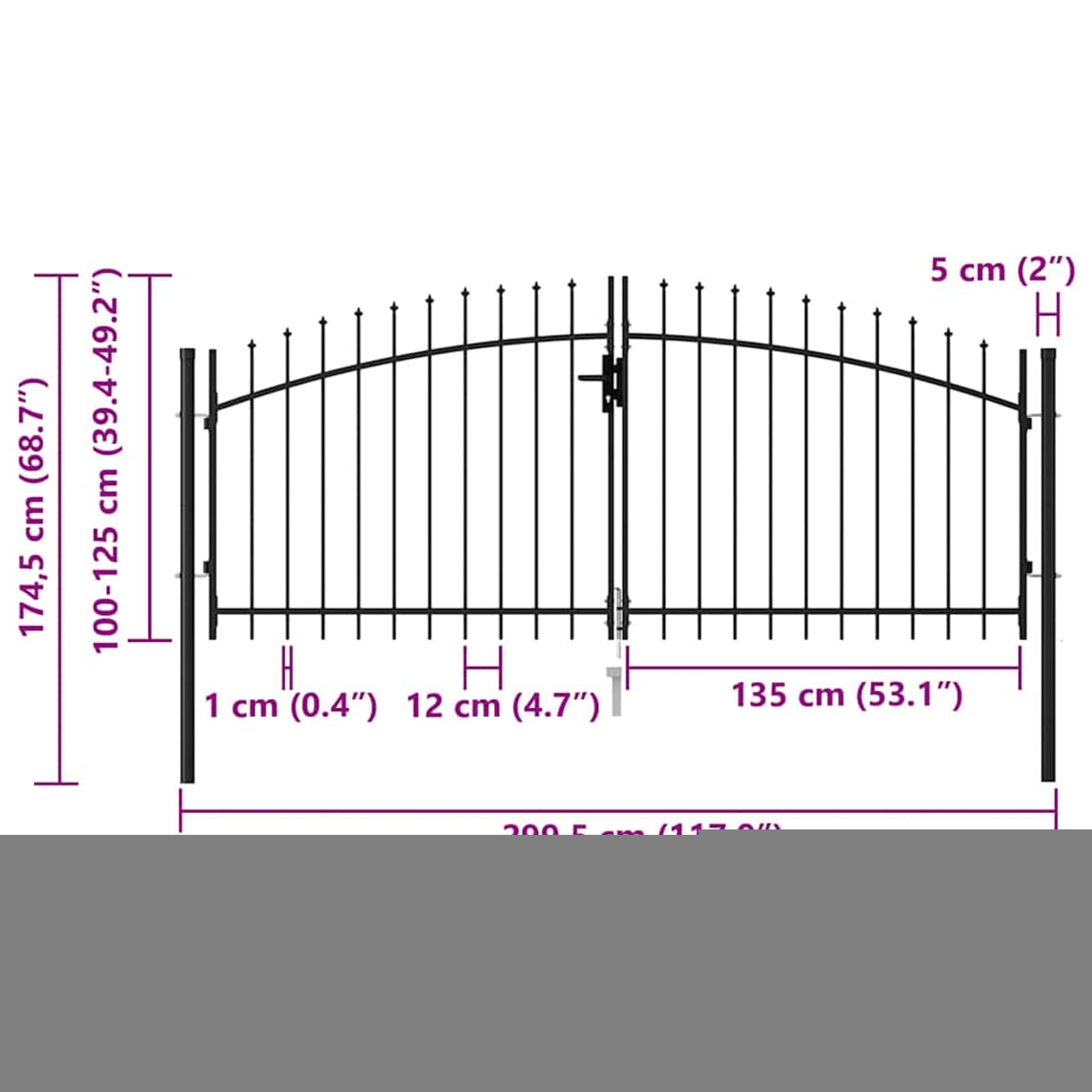 Festnight Cancela de Valla Doble Puerta con Puntas Acero Puerta Jardin Metalica Vallas para Jardin Negro 3x1,25 m