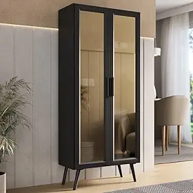 Multimóveis Cristaleira com 2 Portas de Vidro Retrô 68cm Urban MP6040 Preto