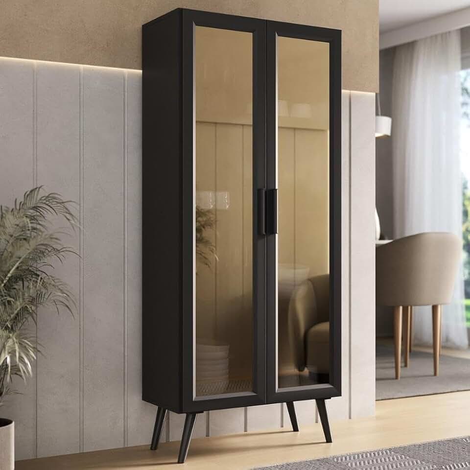 Cristaleira com 2 Portas de Vidro Retrô 68cm Urban Multimóveis Mp6040 Preto