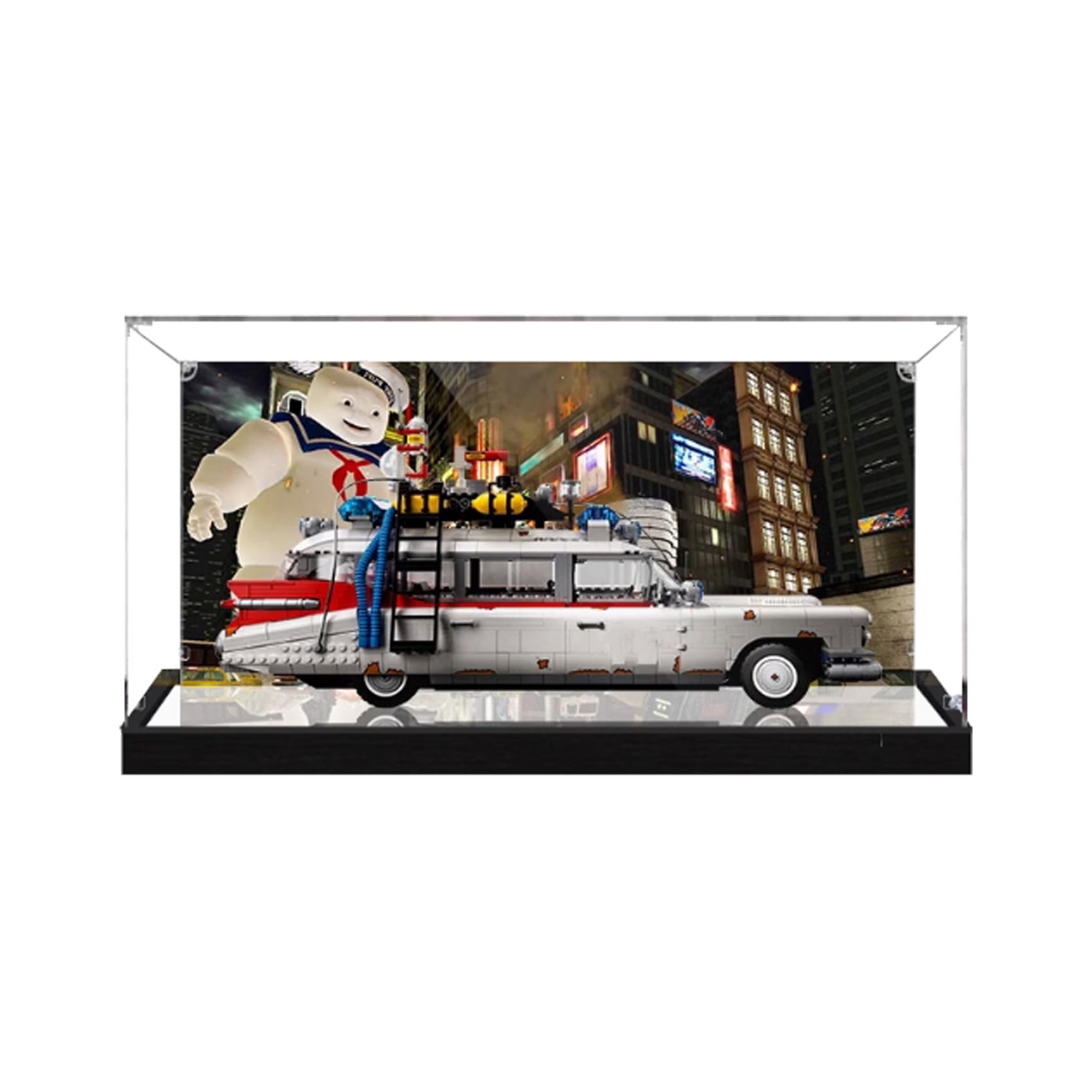 Halfs Clear Acrylic Display Case For Brick Model Sets Icons Ghostbusters Ecto-1 10274 Car,Dustproof Display Box Compatible With Brick Model Sets Model,Gift (Background D)