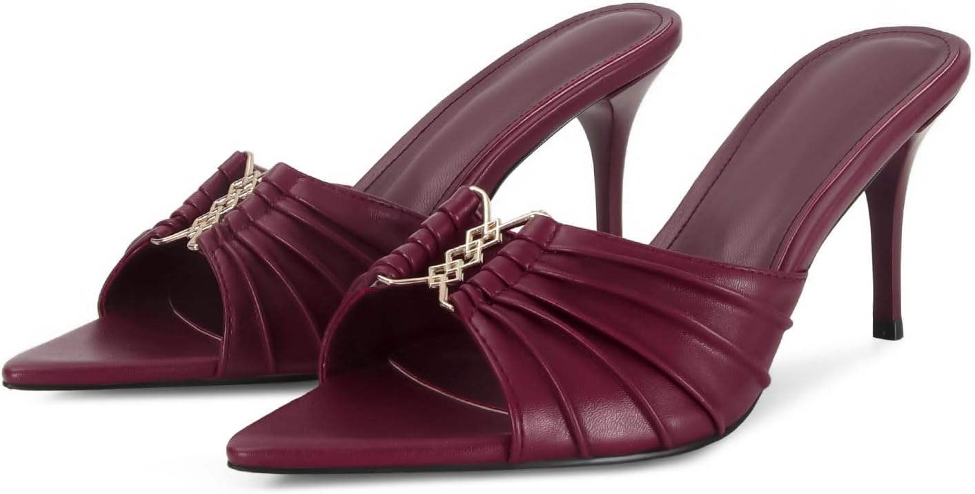 Ruched Kitten Heels Women - Peep Open Toe Design