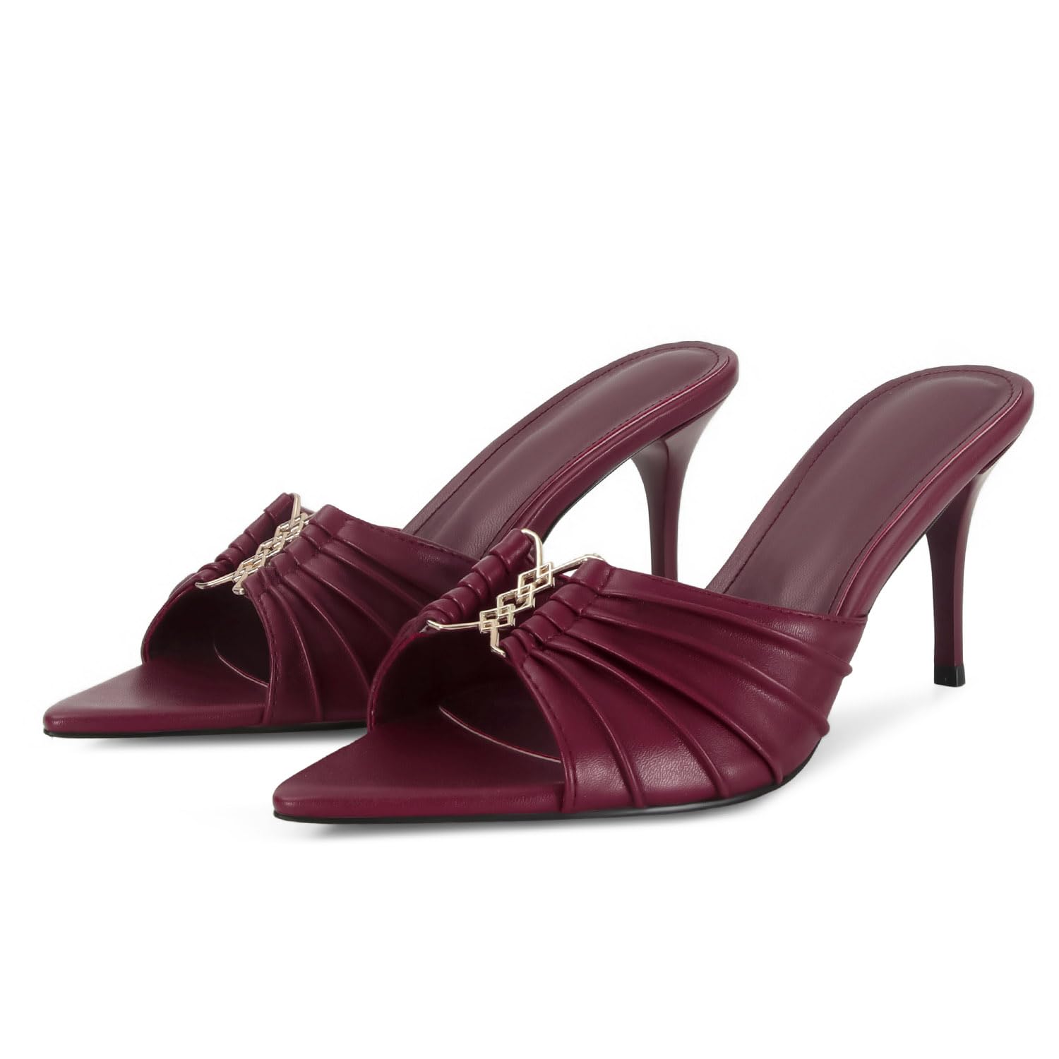 ZJGZF Ruched Kitten Heels for Women 3 Inch Pointed High Heels Sandals Peep Open Toe Slip on Stiletto Pumps Sexy Dressy Mules