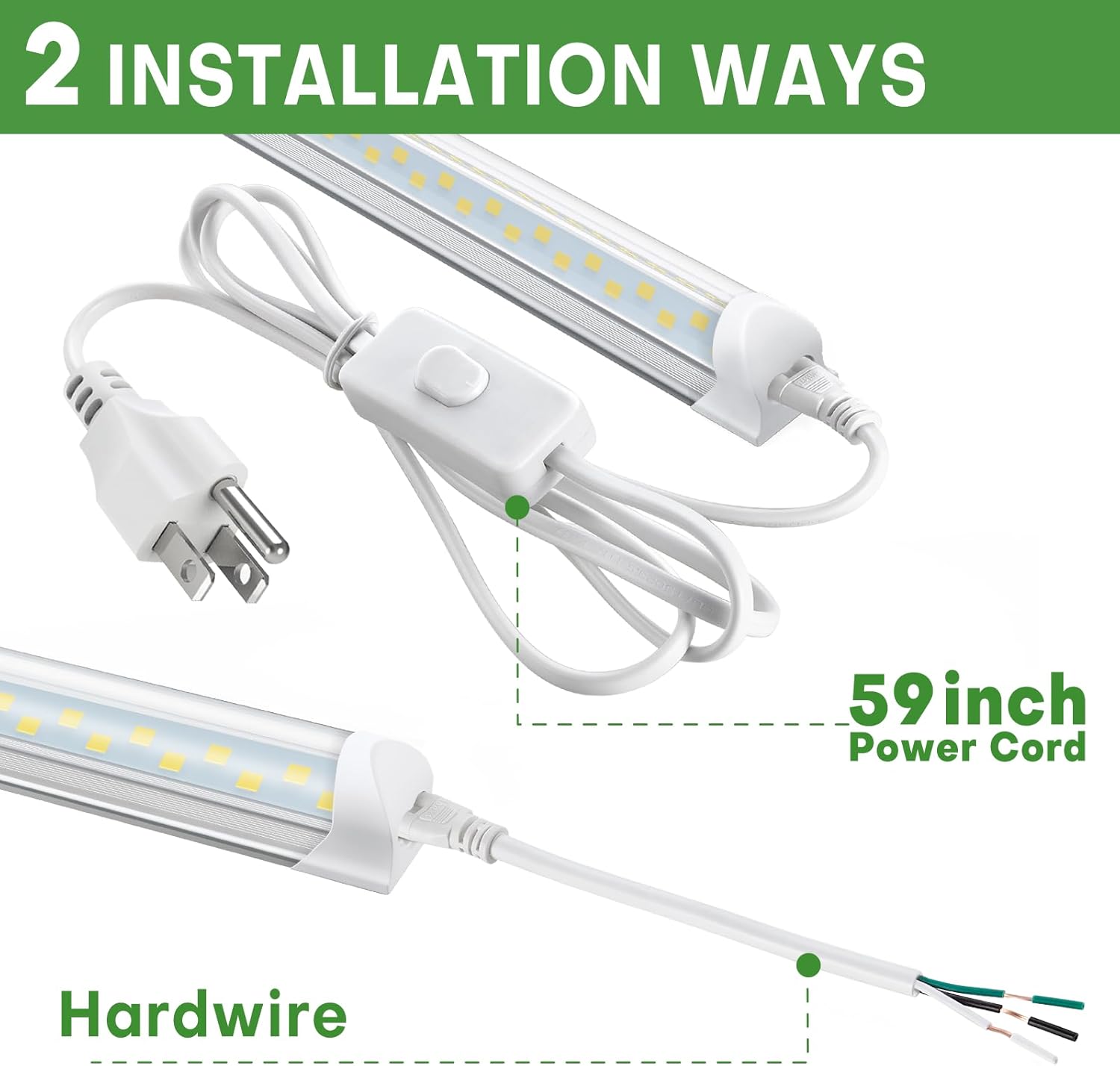 (6 Pack) 4FT Shop Light, T8 V-Shape Linkable LED Tube Lights, 6300LM 6500K 45W Integrated Lighting Fixture with ON/Off Switch, Plug and Play, Indoor Lights for Workshop, Basement, Warehouse