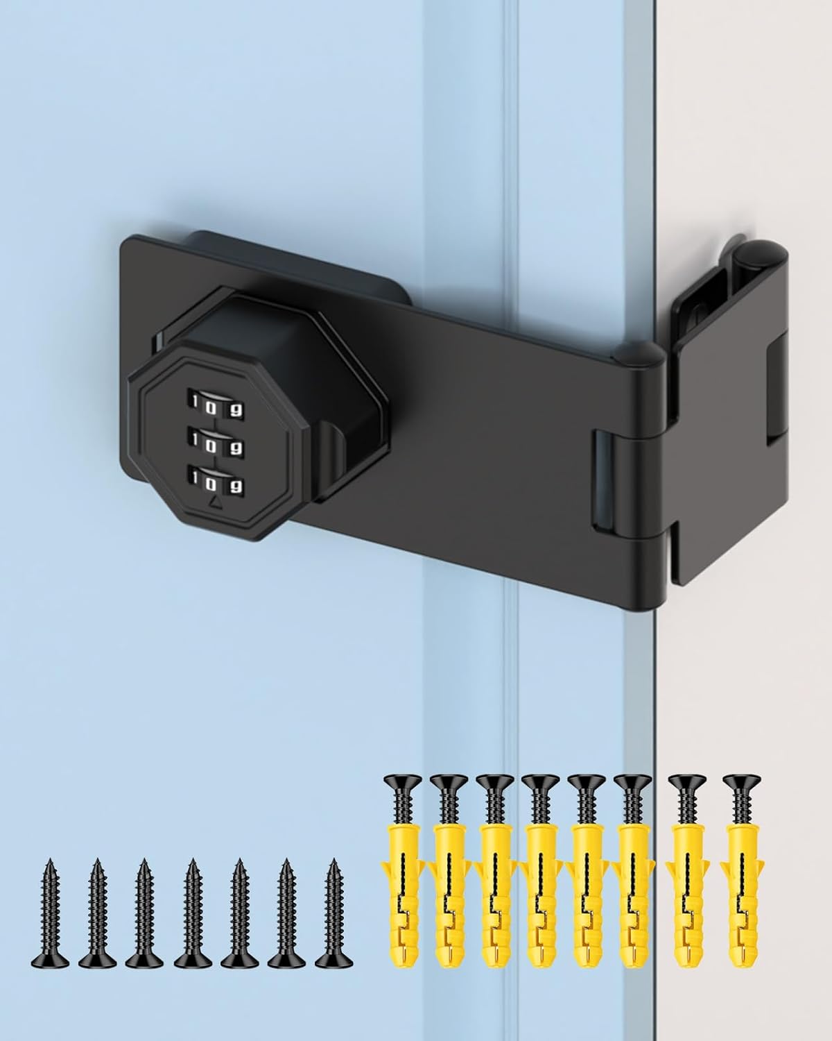 Cabinet Lock with Combination, 90 Degree Bifold File Cabinet Door Lock, Mechanical Keyless Password Rotary Hasp Latches for Office File Desk Drawer, Cupboard, Locker (2, Black)