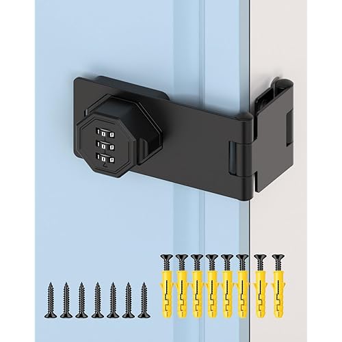 Cabinet Lock with Combination, 90 Degree Bifold File Cabinet Door Lock, Mechanical Keyless Password Rotary Hasp Latches for Office File Desk Drawer, Cupboard, Locker (1, Black)