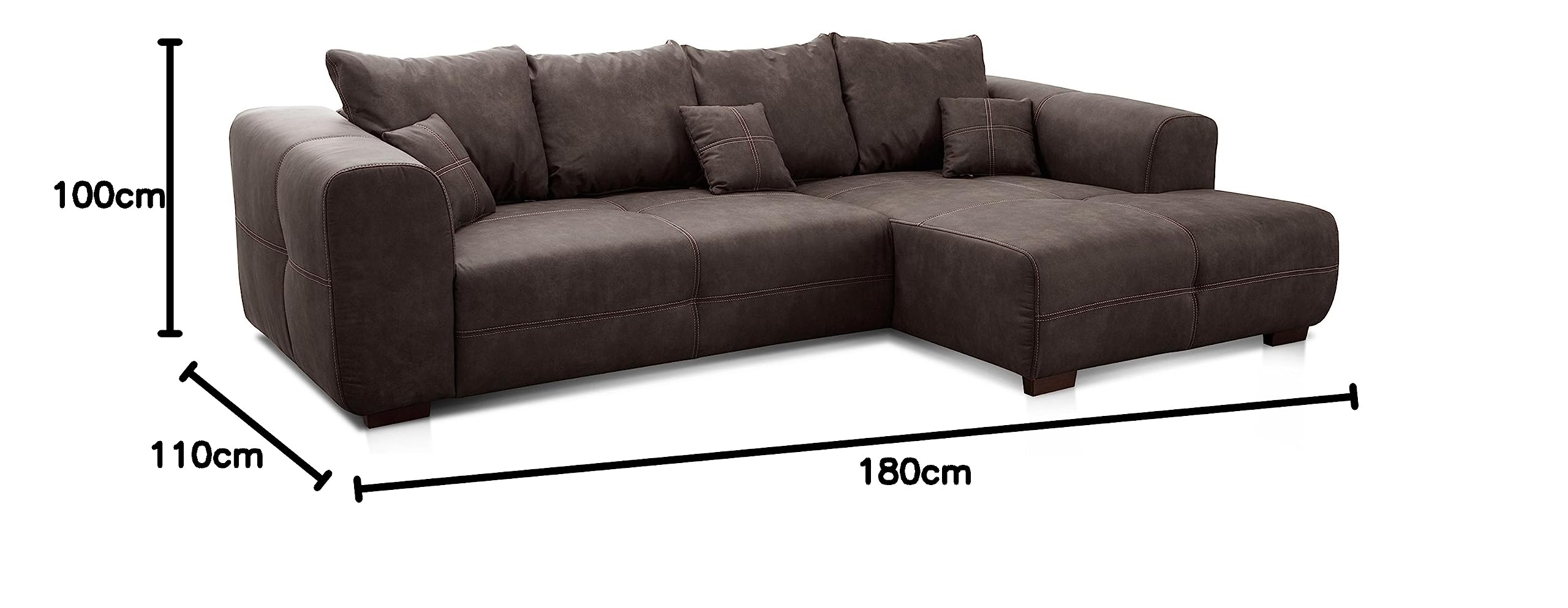 Cavadore Ecksofa Mavericco / XXL Eckcouch Inkl. Rückenkissen und Zierkissen / Longchair rechts / Industrial Style / 285 x 69 x 170 (BxHxT) / Mikrofaser Anthrazit