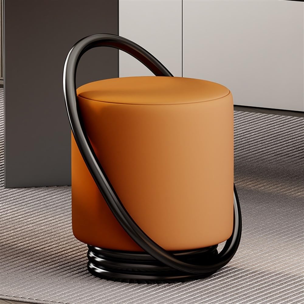 Stool, Creative Makeup Stool Round Footstool Dressing with Backrest Entry Shoe Suitable for Bedroom Living Room Office(Orange)