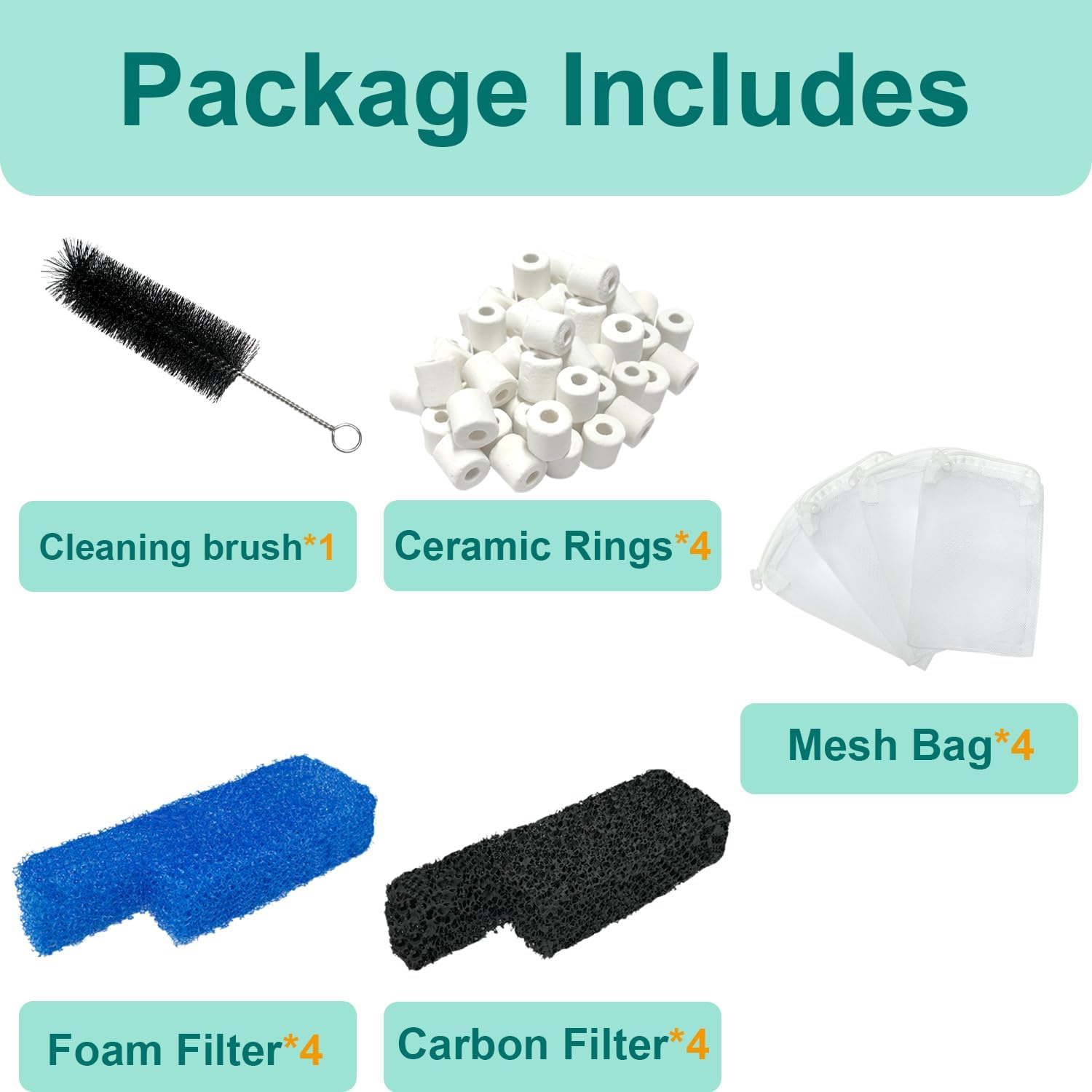 17 Set Aquarium Filter Media Replacement Kit Compatible with Seachem Tidal 55 Gallon (200 Liters) Large Aquarium Fish Tank Filter, Includes Brush, Carbon Sponge, Ceramic Rings, Blue Foam Filters