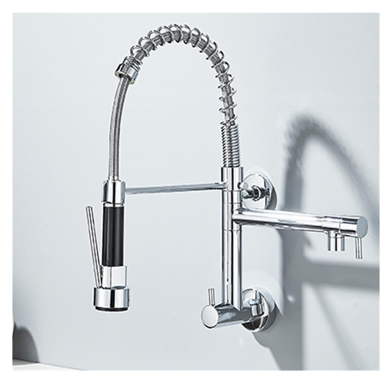 Grifo monomando de cocina de pared abatible cromado con doble caño de agua fría