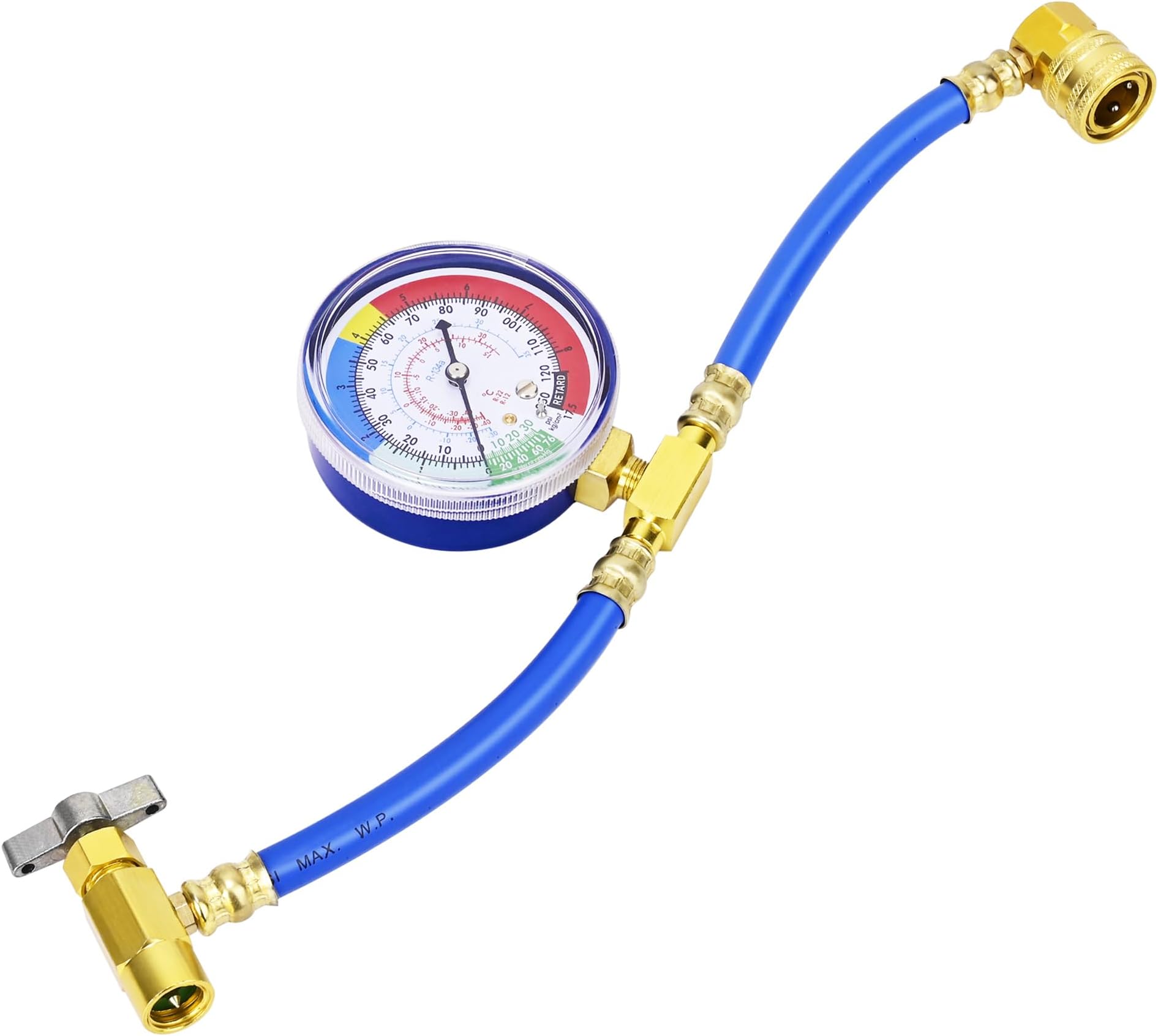 Refrigerator Freon Recharge Kit, R134A AC Refrigerant Charge Hose Set with Pressure Gauge,1/2" Acme, A/C Recharge Measuring U-Hose Can Tap, Perfect for Car AC Air Conditioning Refrigerant