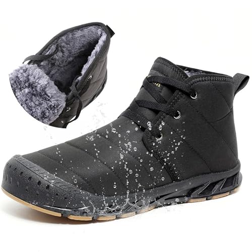 MIFAWA Winterschuhe Herren Schneestiefel Winterstiefel Warm Gefüttert Kurzschaft Stiefel Wasserdicht Leicht Winter Outdoor Barfußschuhe Bequem Rutschfeste Schnürsenkel Schneeschuhe (Schwarz 45EU)