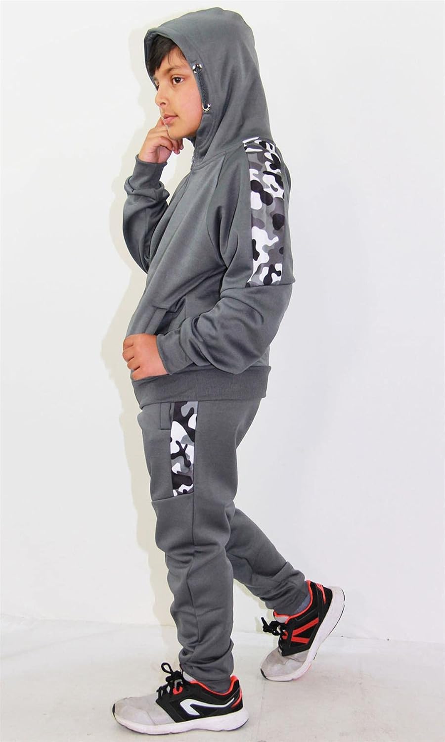 Kids Boys Girls Tracksuit Camouflage Side Panelled Hooded Top Bottom Joggingsuit