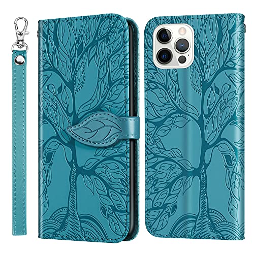 Coque iPhone 14 Pro arbre de vie bleu avec dragonne pour vos sorties et voyages
