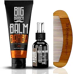 Kit Balm e Óleo + Pente Curvo Madeira Para Barba Big Barber