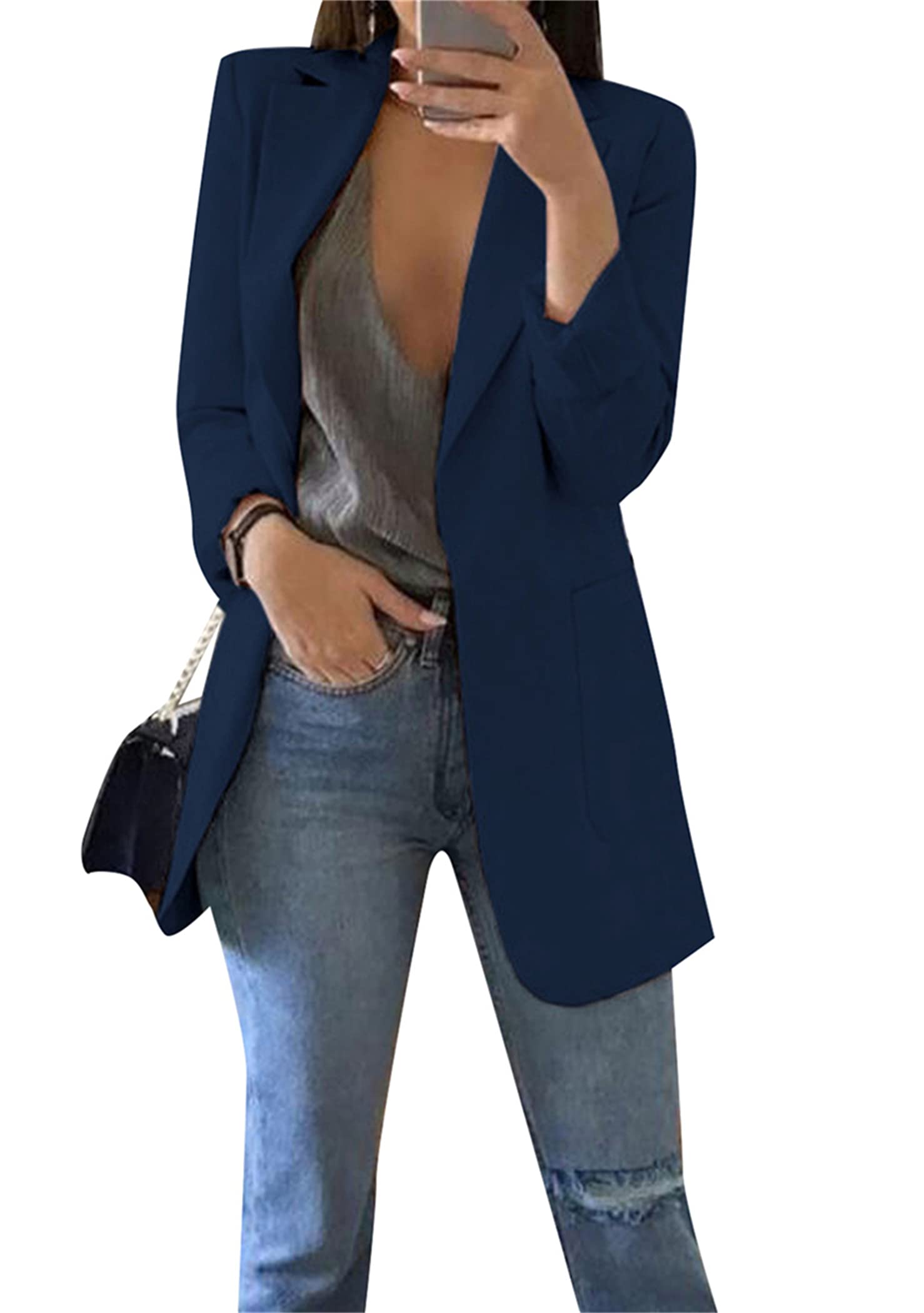 OMZIN Chaqueta De Traje para Mujer Traje con Solapa Traje De Oficina De Manga Blazer Frente Abierto Chaqueta