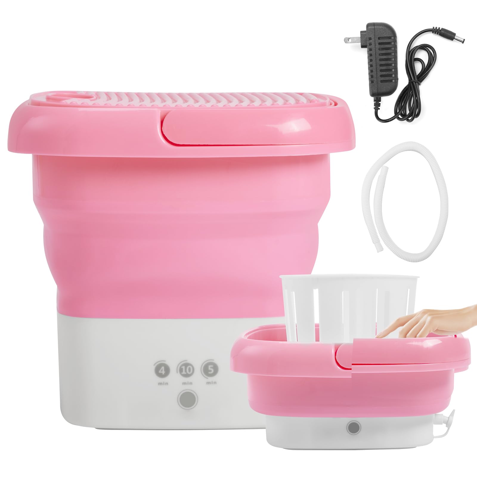 Portable Washing Machine, Mini Foldable Washer with Removable Drain Basket, Ultrasound Small Spin Dryer, Travel Mini Washer for Socks Underwear Towels