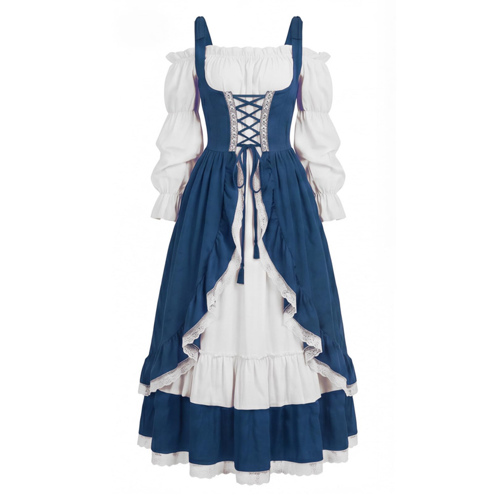 Vestito Medievale Donna Nobile Lungo, Costume Halloween Gothic Curvy Elegante, Abito Vittoriano Rinascimentale, Vestiti Cosplay Maniche a Sbuffo, Costumi Travestimento Principessa Cerimonia