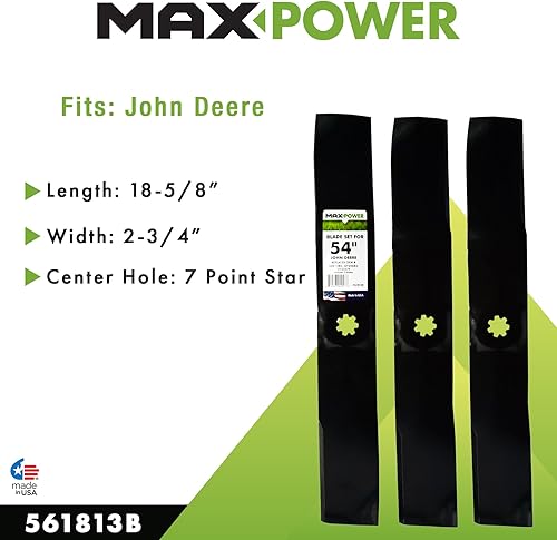 Miniatura 4 de Maxpower 561813B Juego de 3 cuchillas para John Deere Rider de 54 pulgadas, reemplaza a GX21380, GY20684 y GY20679