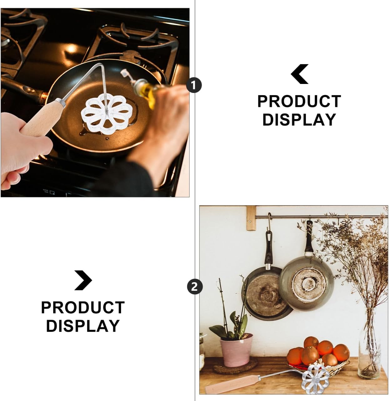 Angoily Egg Mold with Handle, Cookie Molds with Wooden Handle for Cooking Non-Stick Kitchen Tool for Making Delicious Fried Snacks High-Temperature Use Silver 10.24 X 3.54 X 2.95 Inches