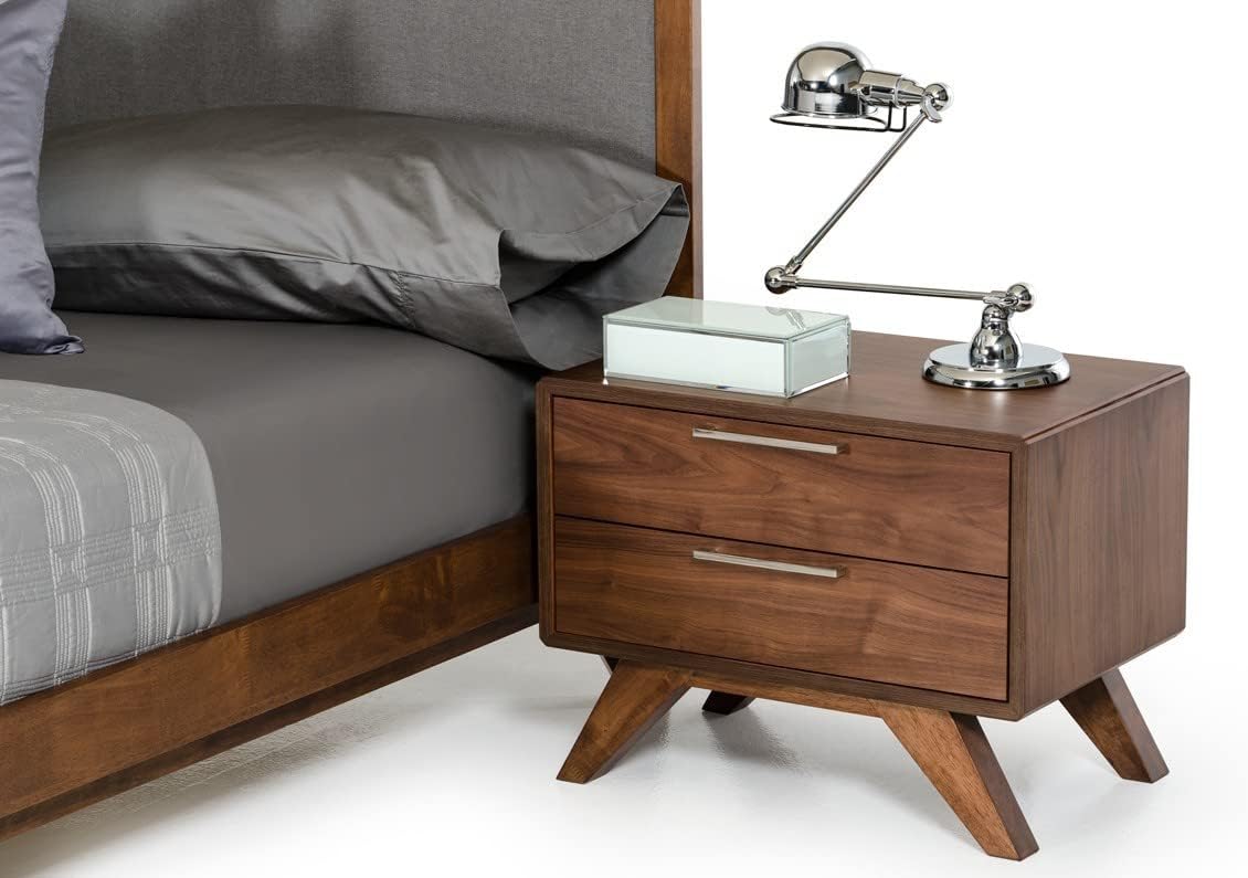 HomeRoots Modern Walnut Brown Nightstand with Two Drawers