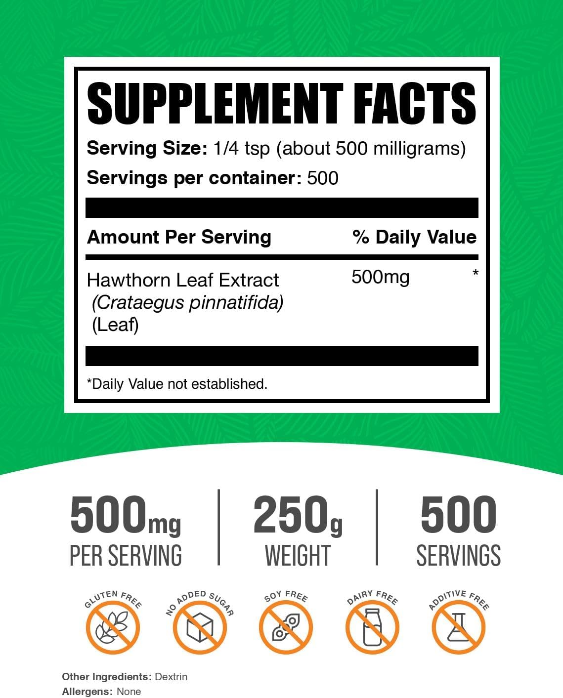 BulkSupplements.com Hawthorn Leaf Extract Powder - Hawthorn Leaf Supplement - Herbal Supplement, Vegan & Gluten Free, 500mg per Serving, 250g (8.8 oz) (Pack of 1) - Image 2