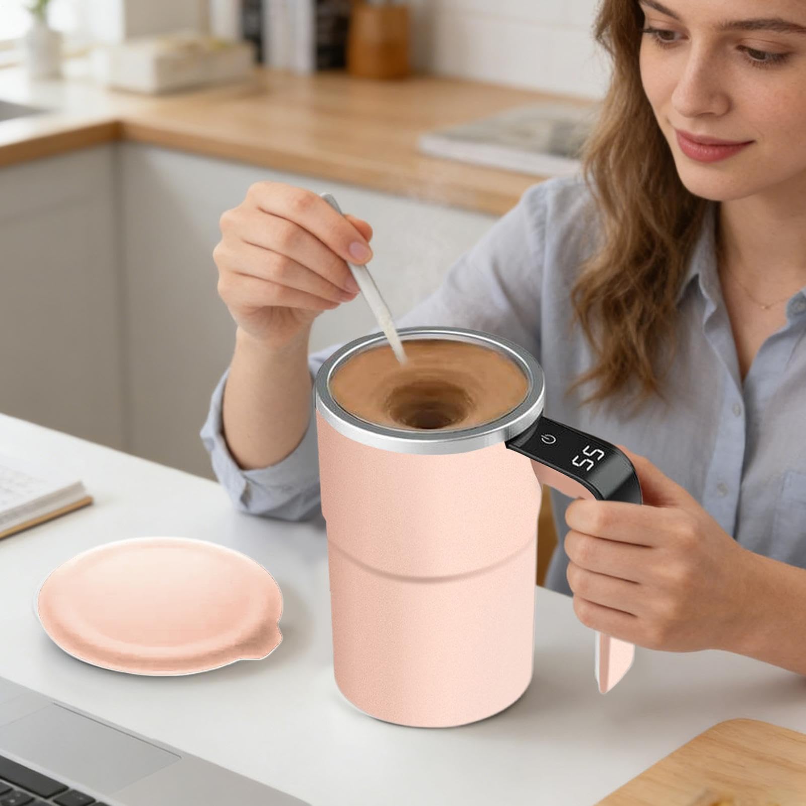 Taza de Autoagitación Taza de Café Portátil con Display Automático de