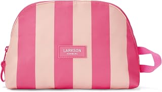 Larkson Tilda Toiletry Bag for Men and Women, Stylish Cosmetic Bag for Standing, Small Wash Bag for Travel, Camping, Swimming Pool, Pink - Striped, Toiletry bag