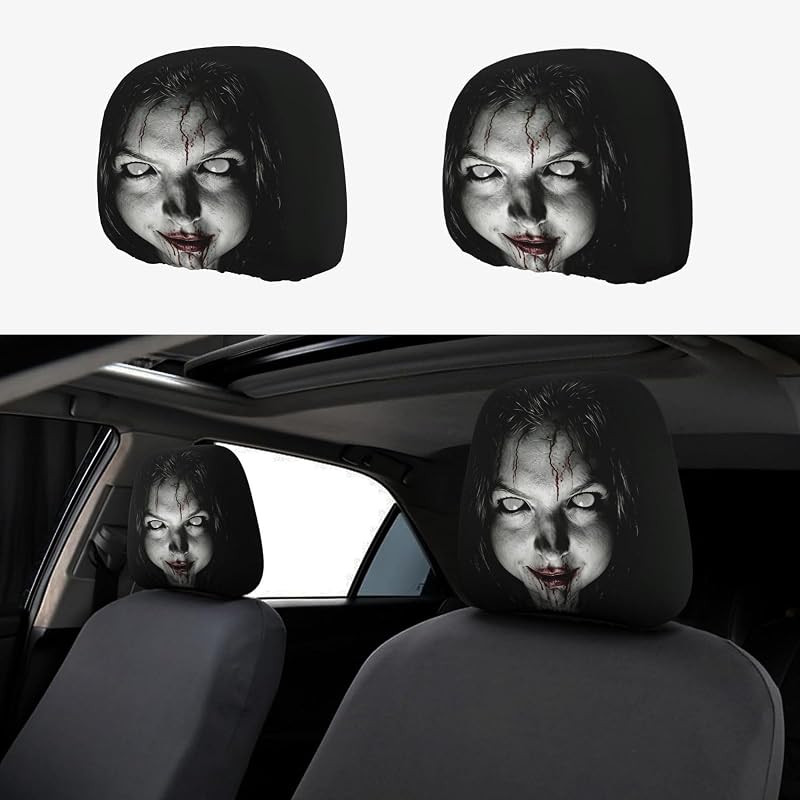 Capa para Encosto de Cabeça de Banco Automotivo IWBTFST com Estampa de Rostos Fantasmagóricos, Poliéster, 2 unidades