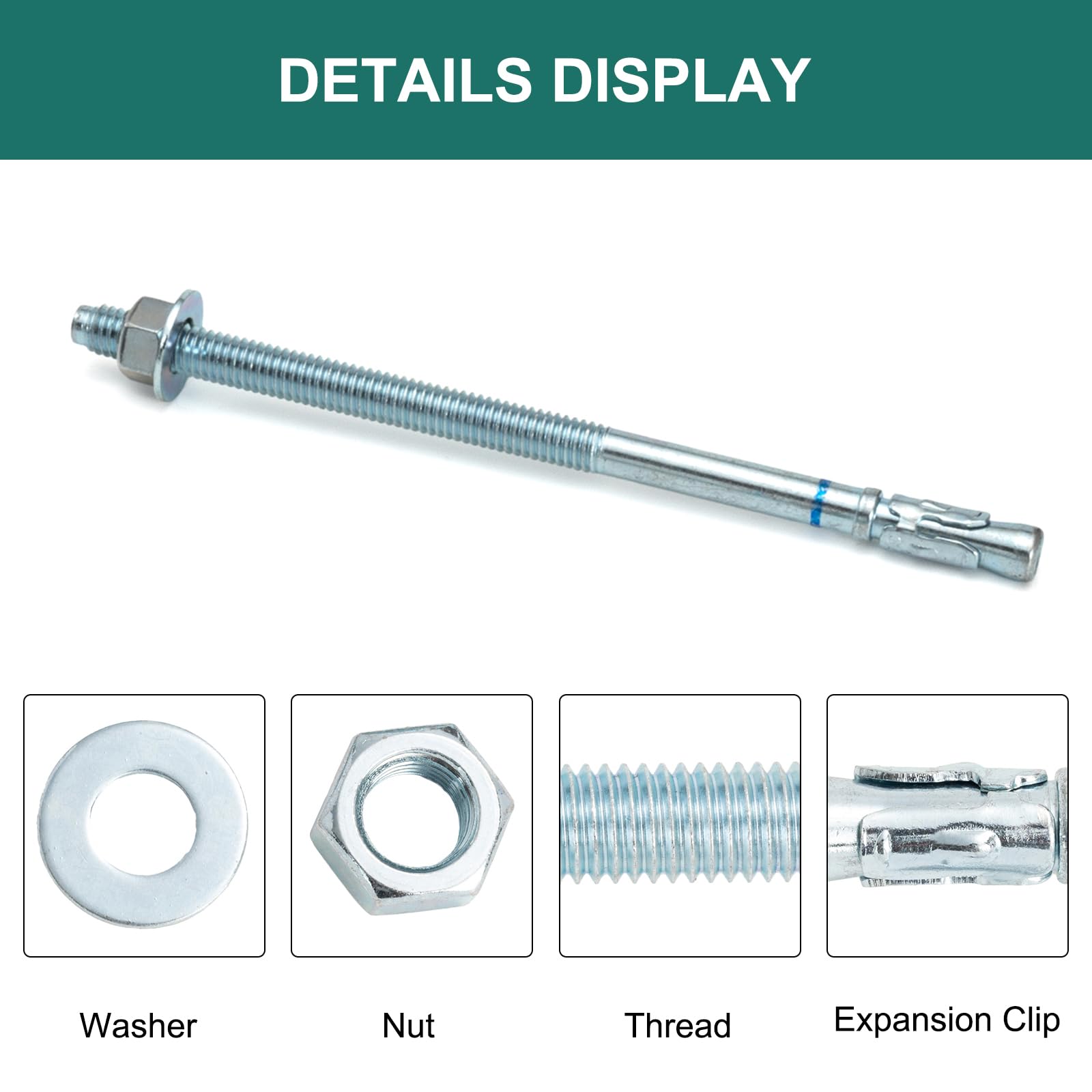 3/8" Wedge Anchors - 50 Pack for Concrete -3