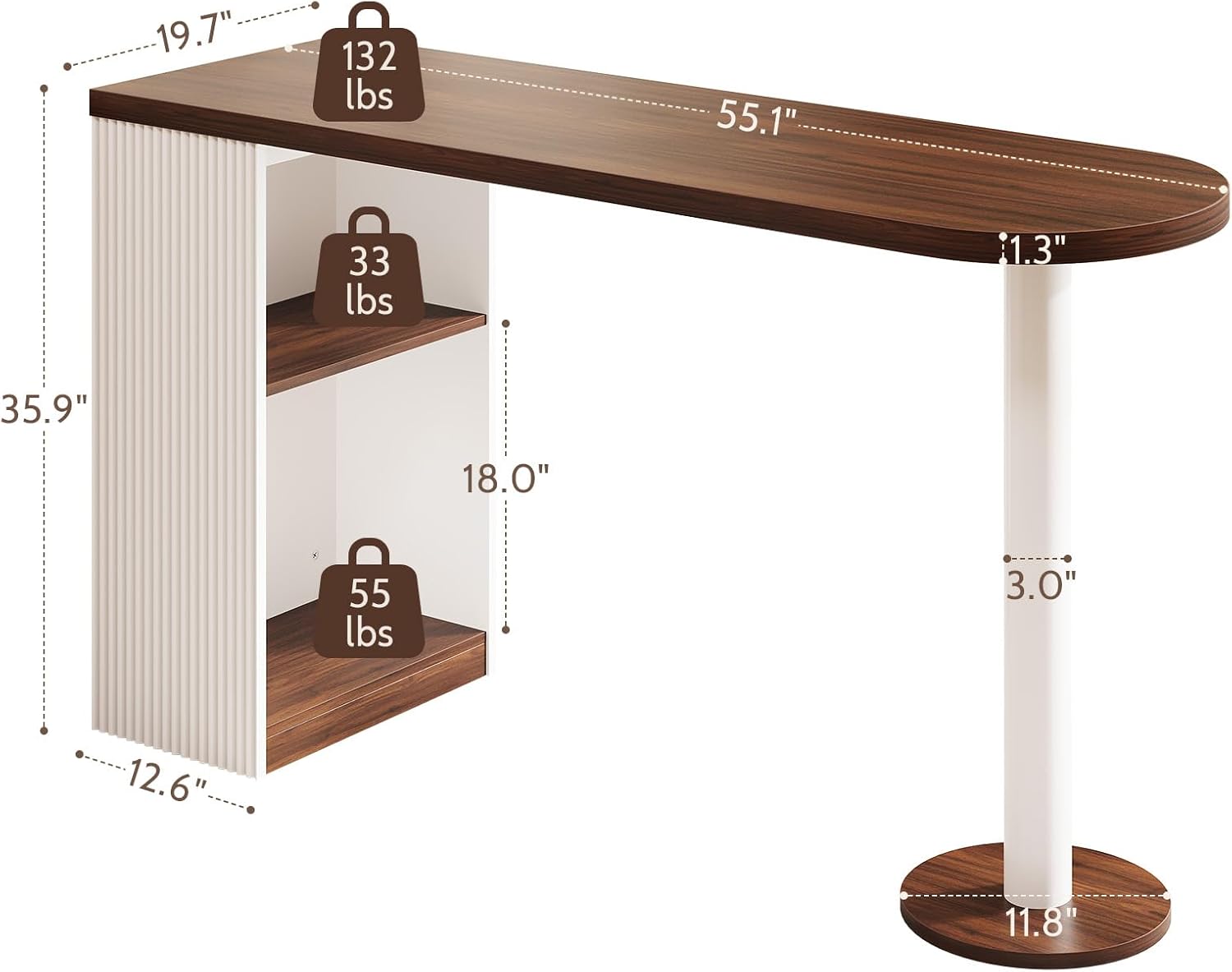 Bar Height Table, 55" Modern Kitchen Bar Table with Open Storage Shelf, Counter Height Dining Table for Kitchen, Breakfast Nook, Dining Room