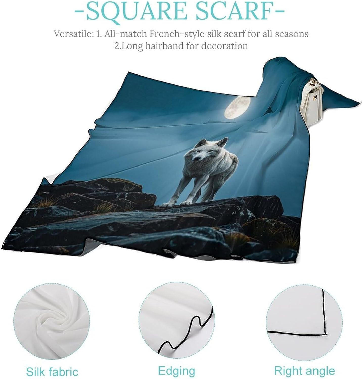The White Wolf on The Rock Hair Scarf for Women, Lightweight Square Head Shawls for Men, Fashion Neckerchief for Travel, Hair Bandanas, Silk Satin Neck Scarf for Sleeping, 27 Inches
