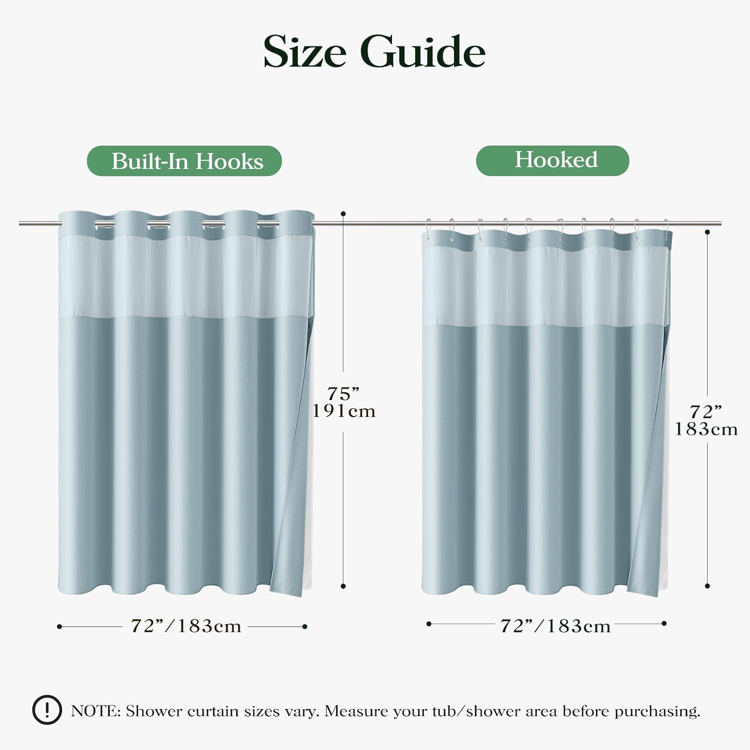 Dynamene Fog Blue Hook Free Shower Curtain & Snap in Fabric Liner with Magnets, Waffle Weave Shower Curtains for Bathroom, Mesh Top Window, Less Time 3 in 1 Shower Curtain and liner Set, 72" W x 75" L